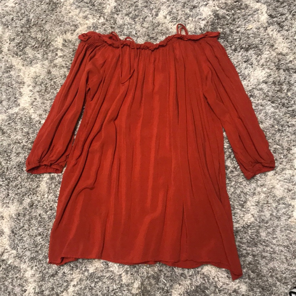 off the shoulder orange dress